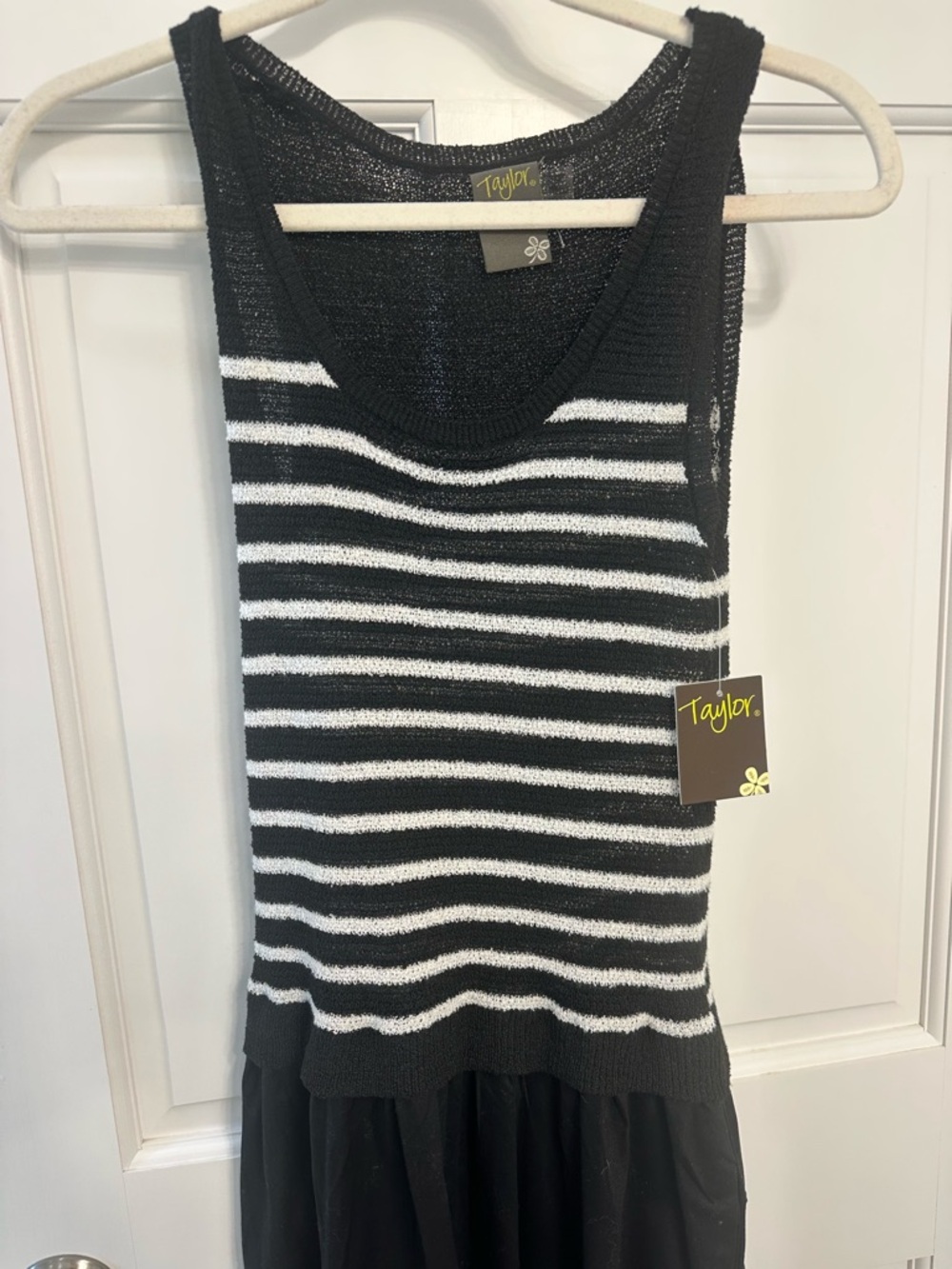 Taylor Black and White Striped Knit Bodice Midi Dress- NWT